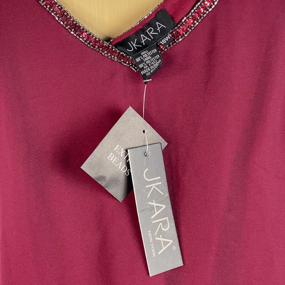 J Kara Women's Size Caplet V-Neck Short Cocktail Beaded Dress, Cranberry Multi - Picture 9 of 11